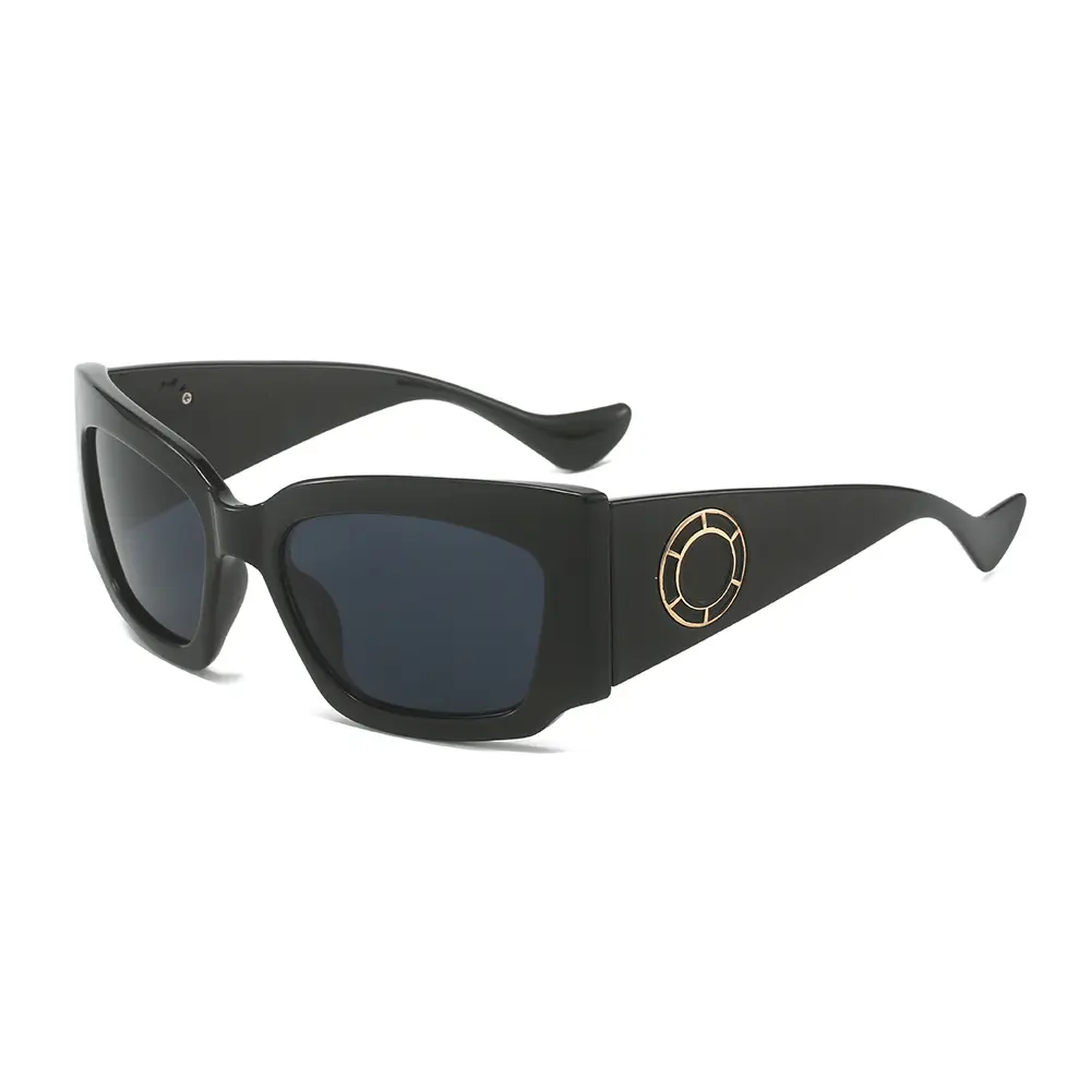 Kacamata hitam persegi tidak teratur uniseks, kacamata hitam mewah warna kuning ukuran besar Dekorasi Logo logam poligon mewah UV400 matahari putih