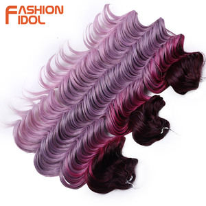 FASHION IDOL <span class=keywords><strong>Treccine</strong></span> Sintetiche Riccioline Ondulate Profonde Tinte 16 pollici/40 cm 300g/3 pz per Extension Capelli <span class=keywords><strong>Viola</strong></span> - Product Image 4
