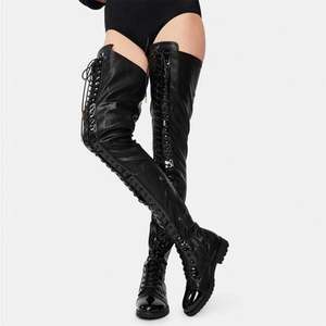 Botas Largas de Mujer para Invierno, de Tacón Fino, de Charol Negro Brillante, con <span class=keywords><strong>Media</strong></span> Cremallera Lateral, Botas Altas por Encima de la Rodilla - Product Image 3