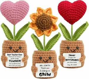 Inspirational Handmade Crochet Flower Positive Peony Crochet Plant Pot Flowers Emotional Encouragement Doll Office Home <b>Decor</b> - Product Image 5