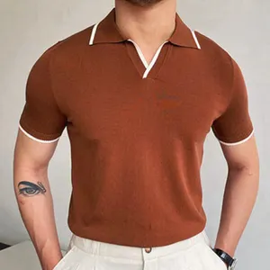 2024 Summer Men's Short-sleeved Knitted Casual POLO Shirts Contrast Color British Slim Lapel Ice Silk POLO Shirt Men Clothes