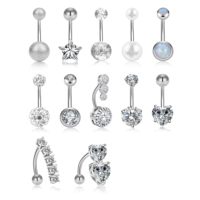 JM Sterling Silber Piercing Bauchnabel Ringe Bauch ringe für Frauen CZ Dangle Curved Navel Barbell Body Piercing Schmuck