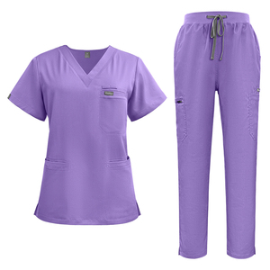 Ensemble de jogging personnalisé pour femmes haut doux et respirant à col en V et pantalon fuselé élégant uniformes d'hôpital en Poly-Spandex - Product Image 4