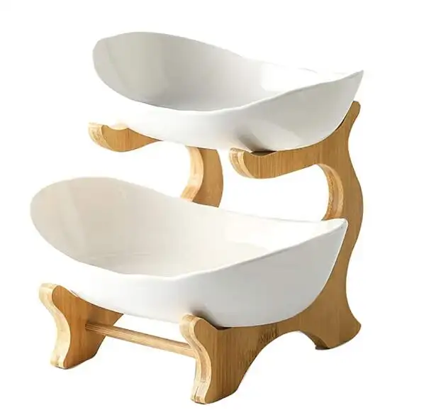 Double Layer Bamboo Dishplay Stand Dish Stand Kitchen Counter Vegetable Dessert Appetizer Cake Dish Stand