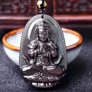 Huit Patron Saint Obsidienne Amulette Pendentif Collier DIY Naturel Noir Écologique Bouddha Amour Feng Shui Cristal Pierre Cristal - Product Image 3