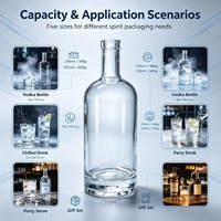 Bouteille de vodka ronde en verre avec plusieurs options de capacité, bouteille en verre adaptée aux services de bar et de fête
