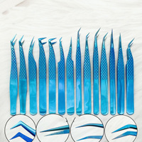Pince à épiler en or de haute précision Yucagci, prise parfaite, finition miroir, acier inoxydable bleu, pointe en fibre pour extensions de cils