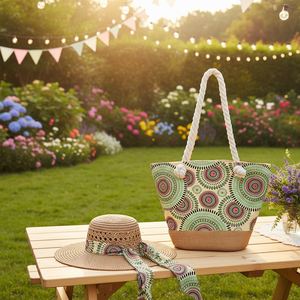 Conjunto de Bolso y Sombrero de Paja para Mujer, Moda de Verano, Viajes al Aire Libre, Playa, Bolso de Mano de Paja, Bolso Tote de Paja para Damas - Product Image 3