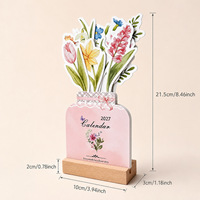 Calendrier de bureau 2027 en gros, motif chat irrégulier, base en bois, impression artistique florale, calendrier anglais, décoration de bureau à domicile, personnalisable