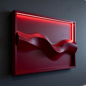 Modern Red Steel Bedroom <b>Wall</b> Lamp Rectangular Wavy Shade LED Dimmable Neutral White 4100K <b>Wall</b>-Mounted Design - Product Image 2