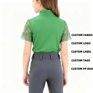 เสื้อขี่ม้าแขนสั้นสำหรับเด็กผู้หญิง คอตั้ง ซิปซ่อน 1/4 แขนลูกไม้ สีตามสั่ง เสื้อสำหรับขี่ม้า - Product Image 2