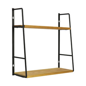 Estante de pared de 2 niveles personalizado, estante industrial de madera de 2 niveles, Galería flotante de doble pared, estante de pared de metal y madera de dos niveles - Product Image 1