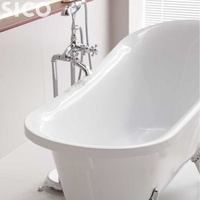 Baignoire autoportante à pattes en acrylique blanc au design moderne, avec caractéristiques écologiques, pour salle de bain d'hôtel