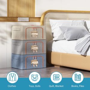 Boîte de rangement pour vêtements empilable KUYUE, en tissu cationique avec cadre métallique, organisateur de placard pliable avec poignée durable - Product Image 6