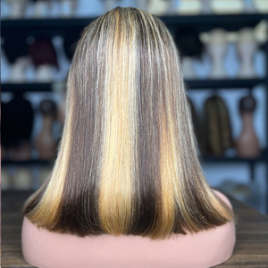 Peluca de Encaje Frontal, Color Marrón Miel, Corte <span class=keywords><strong>Bob</strong></span> Liso, Tejida a Mano, Permanente y Teñida, Longitudes de 8 a 14 Pulgadas - Product Image 3