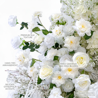 Gapura Pernikahan Buatan Warna Putih BBGS, Latar Belakang Bunga Buket Mawar Hydrangea Ramah Lingkungan, Kain Sutra Buatan Tangan Murni untuk Panggung Acara