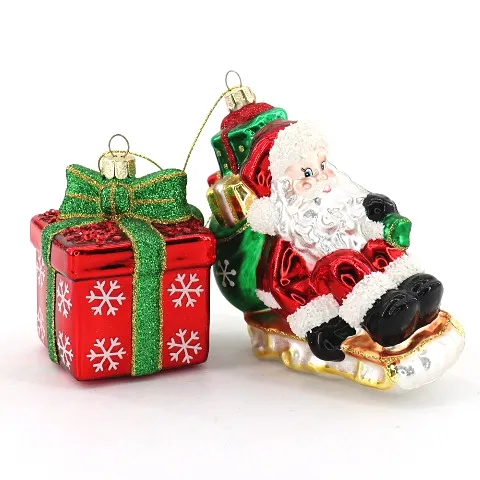 Artificial Christmas 2021 Decoration Supplies Assorted Hand Blown Sleigh Car Skate Santa Glass Christmas Tree Ornaments