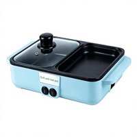 Grill électrique Yuanjian 1350W, plaque de cuisson combinée, double contrôle de température, sans fumée, antiadhésif, barbecue avec thermostat