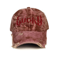 Casquettes de baseball non structurées à 6 panneaux Factory Lucky brodées, style vintage usé, streetwear, en coton lavé avec visière coupée