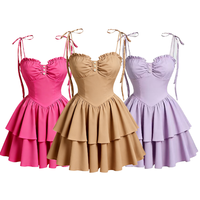 Robe d'été OEM unie, nouvelle collection, 100 % polyester, design décontracté, robe élégante sans manches, mini-robe pour femmes, tissage personnalisé