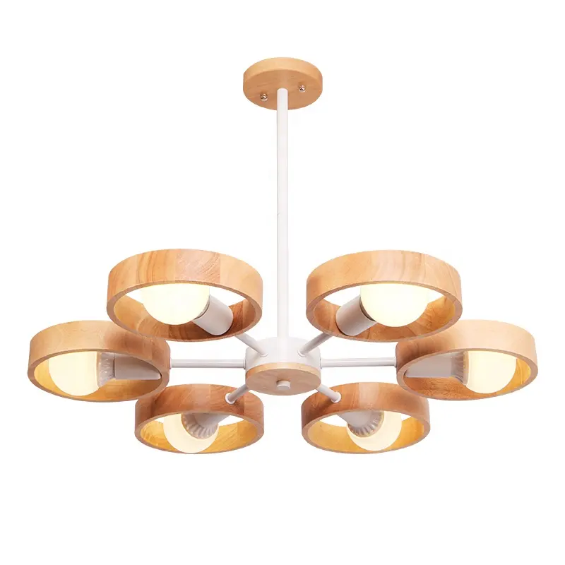 Nordic estilo simples círculo madeira pingente luminárias para quarto de jantar Japão multi cabeças moderno pendurado lustres lâmpada