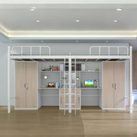 Lit superposé moderne pour étudiant avec bureau, bibliothèque, armoire, structure en métal, lit de dortoir