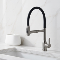 Robinet de cuisine moderne à douchette extractible à arc haut avec cartouche céramique, corps en laiton, poignée en alliage de zinc, flexible de 60 cm pour usage hôtelier