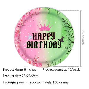 Nuevo estilo: Decoración de fiesta de cumpleaños de bruja mágica rosa y verde, accesorios, mantel, banderín colgante, plato de cena, adorno para tarta - Product Image 3