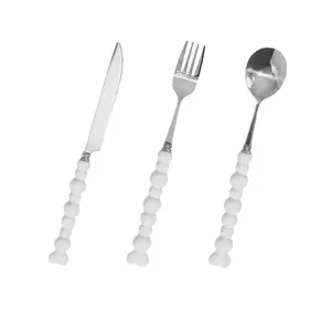Peralatan makan besi anti karat, Set pisau pegangan mutiara ringan mewah tampilan tinggi Retro makanan Barat sendok garpu Set grosir