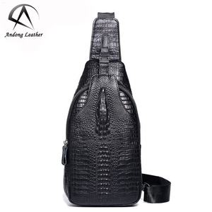 Sac bandoulière multifonctionnel en cuir de vache véritable Andong à motif crocodile pour homme – Sacoche de poitrine tendance pour voyage - Product Image 1