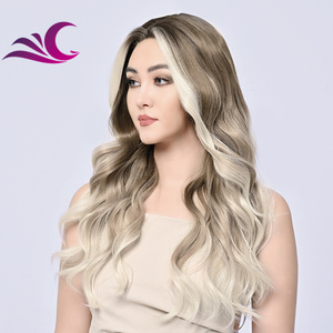 Ombre Nâu tóc vàng màu nổi bật trong cả hai bên nhiệt thân thiện với protein lụa tổng hợp ren phía trước tóc giả cho phụ nữ da trắng - Product Image 3
