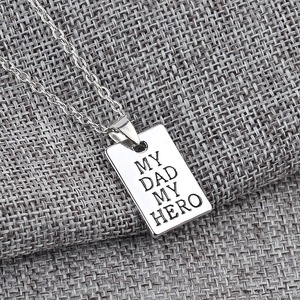 Regalo per la Festa del Papà, Collana con Citazione 'My Dad My Hero', Ciondolo Inciso Tipo Dog Tag 22x20mm, Catena in Argento Lucidato <span class=keywords><strong>a</strong></span> Specchio per Uomini - Product Image 3