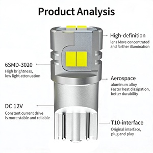 Nueva Luz de Posición LED TH <span class=keywords><strong>Howie</strong></span> T10, Faro Delantero T10-6SMD-3020 1.9W 12-24V CanBus, Reemplazo para Luces de Matrícula e Instrumentos, 6000K - Product Image 4