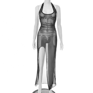 <span class=keywords><strong>Abiti</strong></span> Sexy da Donna con Schiena Scoperta, Vestiti Maxi Trasparenti con Spacco e Allacciatura al Collo Senza Maniche - Product Image 5
