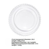Meilleures ventes d'assiettes de présentation en verre de mariage rondes transparentes de 13 pouces avec bordure en perles dorées pour les événements assiette de verre de mariage ronde de 13 pouces