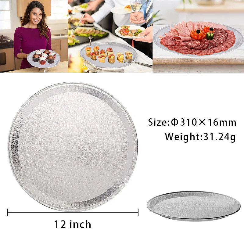 YB92 14 Inch 570ml Hot Disposable Containers Party Platters Round Chicken Roast Dish Plates Baking Tray BBQ Aluminum Foil