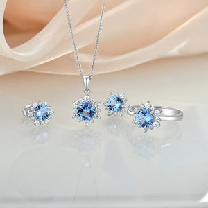 Cincin Pernikahan <span class=keywords><strong>Halo</strong></span> Potongan Bulat S925 Perhiasan Anak Perempuan Cincin Pertunangan CZ Perak Cincin Biru Biru Biru Biru Biru - Product Image 6