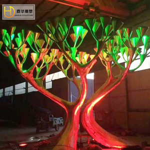 Jiahua Stainless Steel Illuminated <b>Tree</b> Large <b>Outdoor</b> Floor Mount Plant Sculpture Handmade Irregular Shape - Product Image 2
