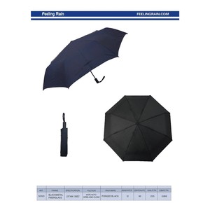 ร่มพับสามตอนอัตโนมัติ โพลีเอสเตอร์ 8 ซี่โครง สีดำ รุ่นกันฝน S2323 ขายส่ง - Product Image 2