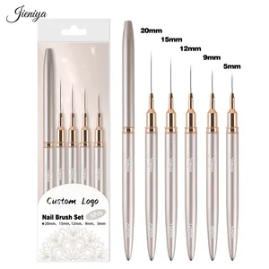 Jieniya Professional Customized Hair nylon/Kolinsky silver color handle Liner Brush Nail Art thin Striping brush Nail Brushes