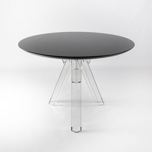 Design Ometto tavolo tondo in policarbonato trasparente nero assemblato per sala da pranzo dimensioni 90/120/100 cm di diametro modello OMT100ENN1 - Product Image 1