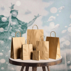 Custom Kraft Paper Gift <b>Bag</b> Ribbon Handle Square Paper Shopping <b>Bag</b> for Bakery Party Favor Packaging - Product Image 1