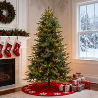 Sapin de Noël artificiel floqué pré-éclairé et pré-décoré avec traîneau du Père Noël et rennes