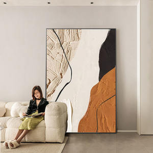 Peinture murale abstraite en gros sur toile, acrylique et huile, art mural moderne noir, blanc, gris, bleu, marron, orange, vert, doré, montagne - Product Image 1