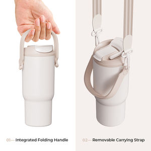 Cangkir kopi termal terisolasi vakum baja tahan karat 20 oz kustom dengan pegangan dan tutup sedotan - Product Image 2