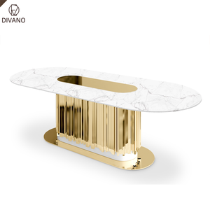 Foshan Modern Furniture 8 10 Chairs Marble Top Modern Luxury <b>Dining</b> <b>Table</b> <b>White</b> and Gold LUXXUS-01 Product Name Foshan Modern Fu - Product Image 1