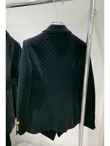 Chaqueta <span class=keywords><strong>de</strong></span> diseñador HIGH STREET, novedad 2022, para <span class=keywords><strong>mujer</strong></span>, doble botonadura, con costuras a cuadros, <span class=keywords><strong>de</strong></span> <span class=keywords><strong>terciopelo</strong></span>. - Product Image 3
