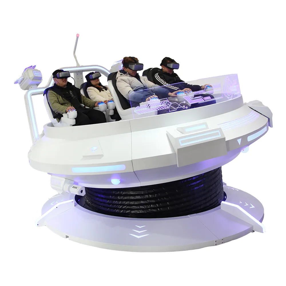 Hot Selling 9d Vr Game 5 Stoelen 360 Roterende Virtual Reality-Apparatuur Vliegende Ufo Met Schietknoppen