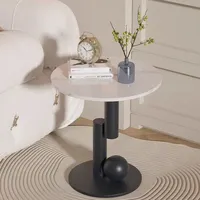 Table basse ronde moderne minimaliste en pierre bouclée avec cadre métallique, blanc et noir, mobilier de salon de luxe léger
