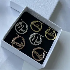 QIUHAN Personalized Stainless Steel Nameplate Earring with Letters Custom Name Mini Earrings